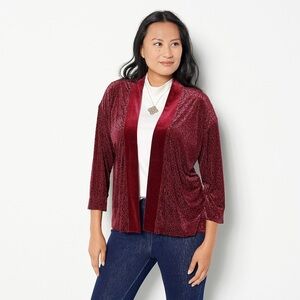 Isaac Mizrahi Live! Mixed Media Cardigan-Sangria-2X - NEW